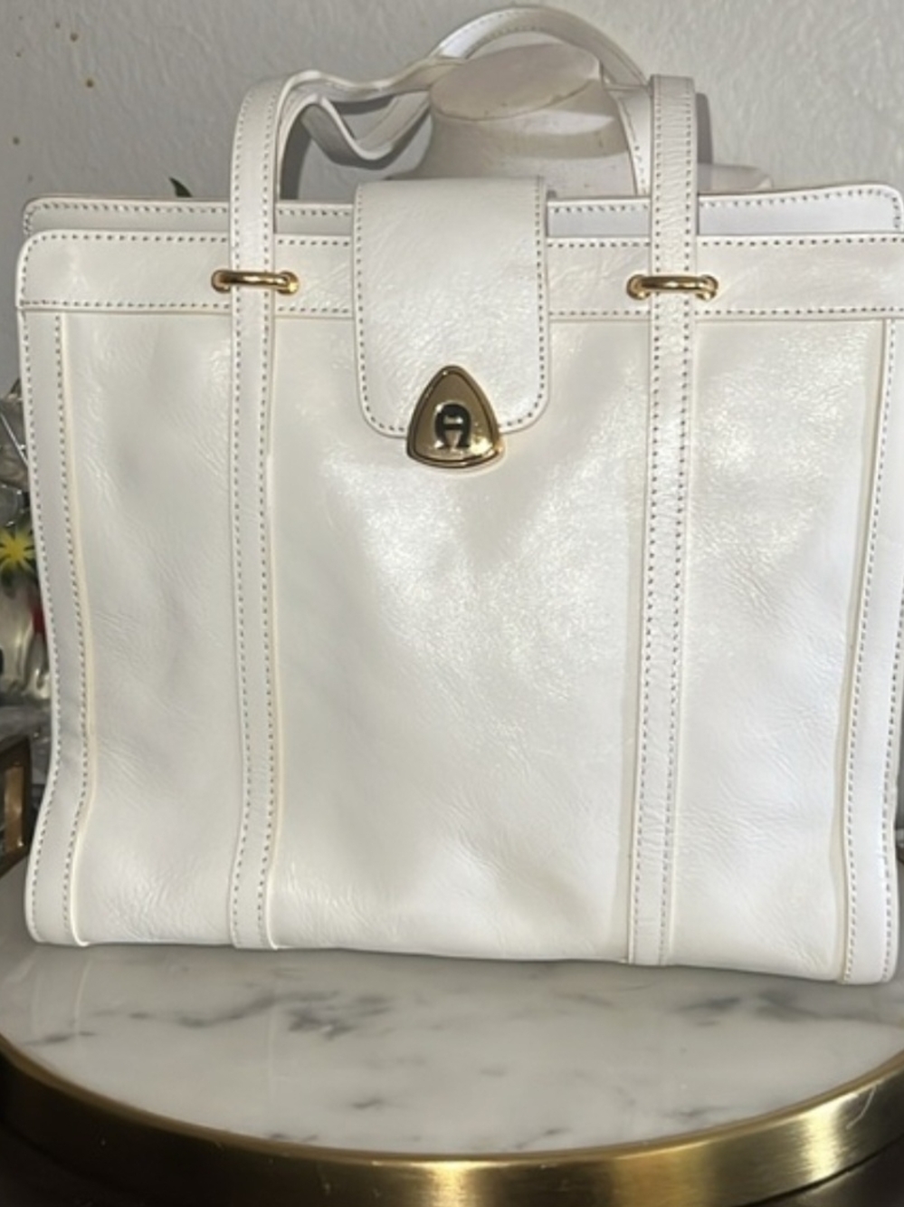Etienne Aigner White Women's Leather Tote Bag with Gold Hardware